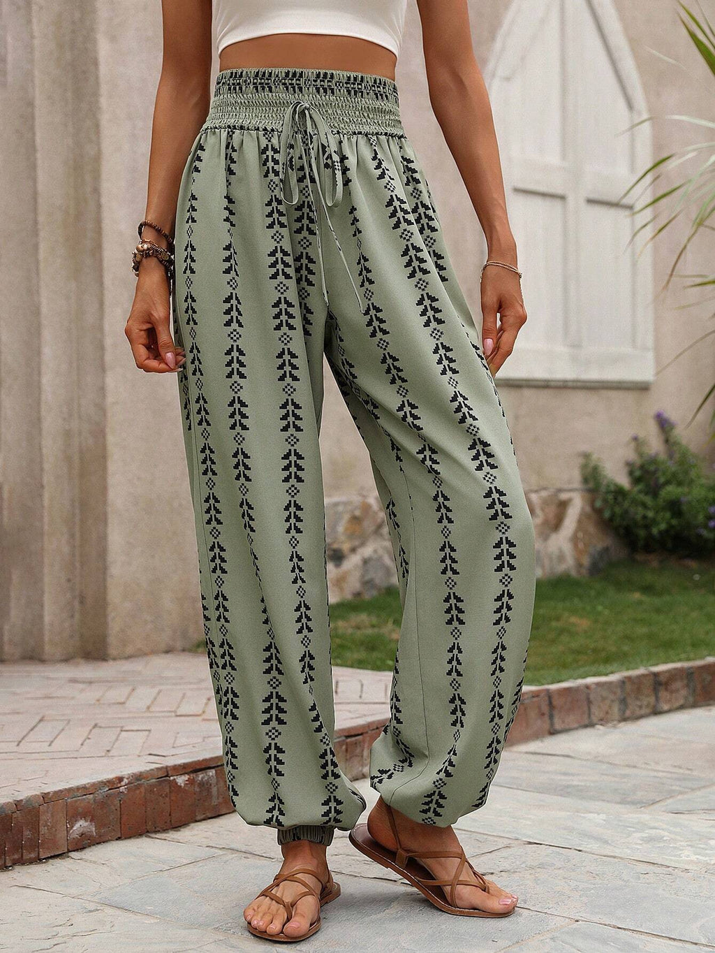 Women Clothing Spring Summer Mesh Wide Leg Knickerbockers Casual Pants
