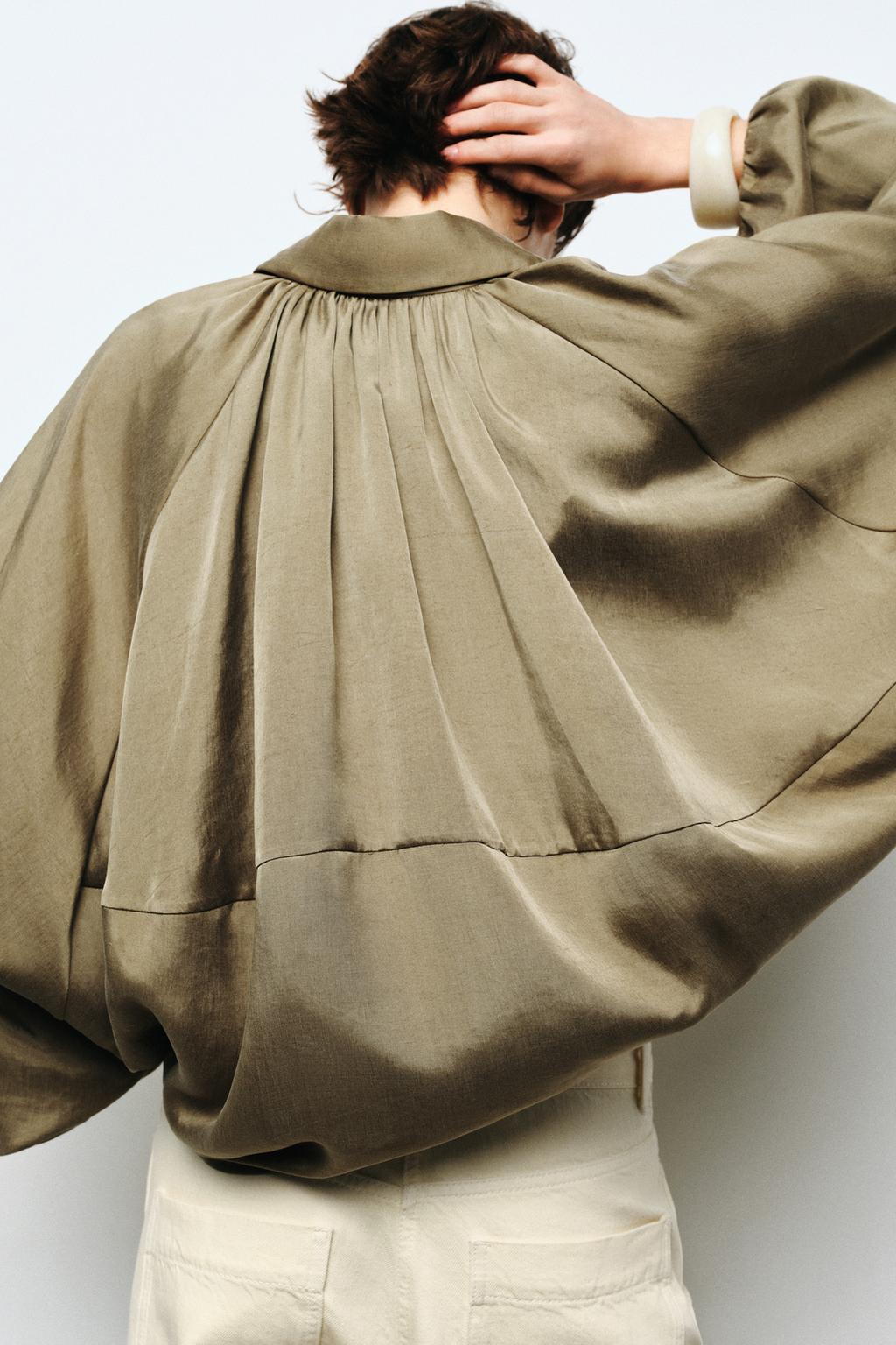 Summer Women Loose Fitting Long Sleeves Collared Puffy Bomber Jacket Drape Jacket