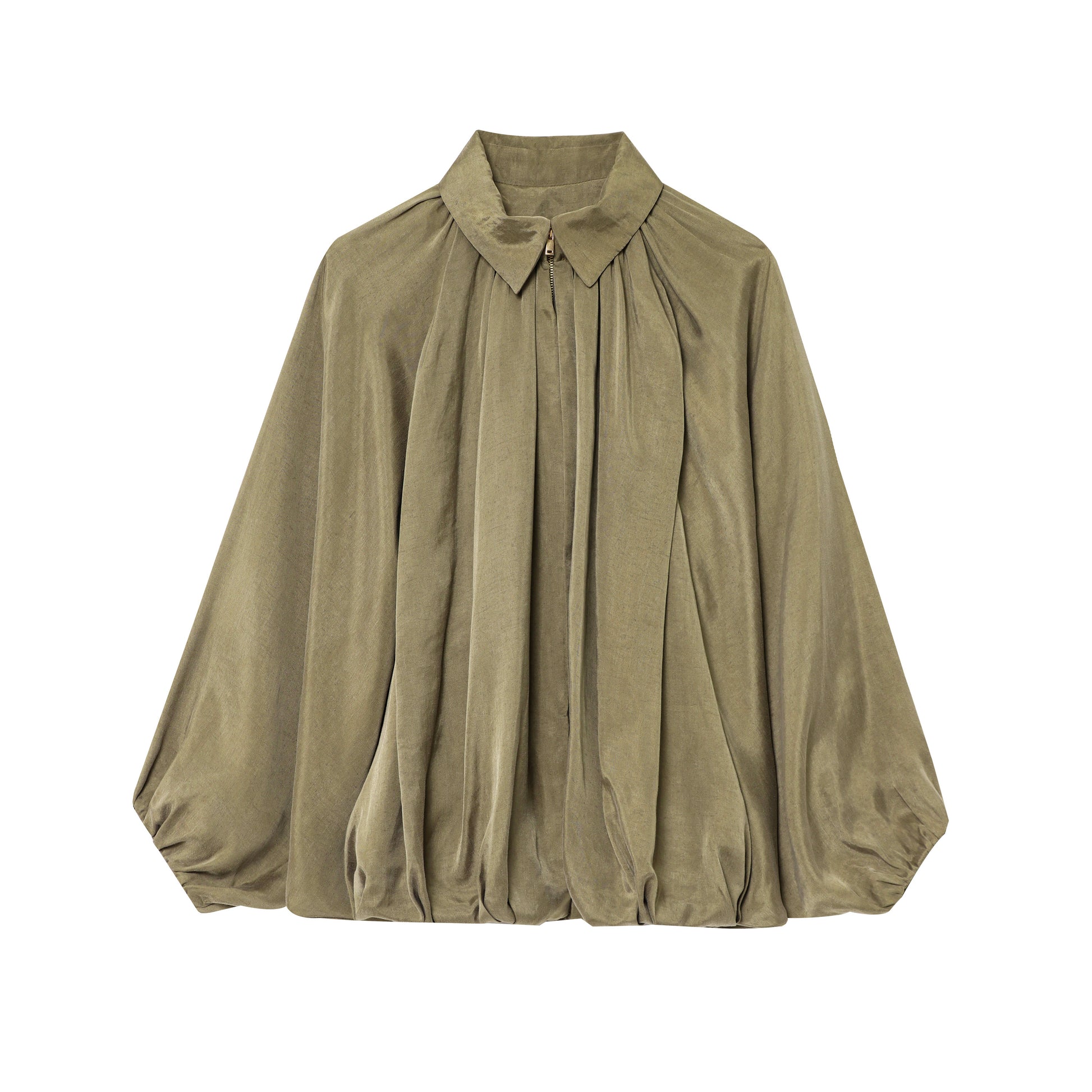 Summer Women Loose Fitting Long Sleeves Collared Puffy Bomber Jacket Drape Jacket