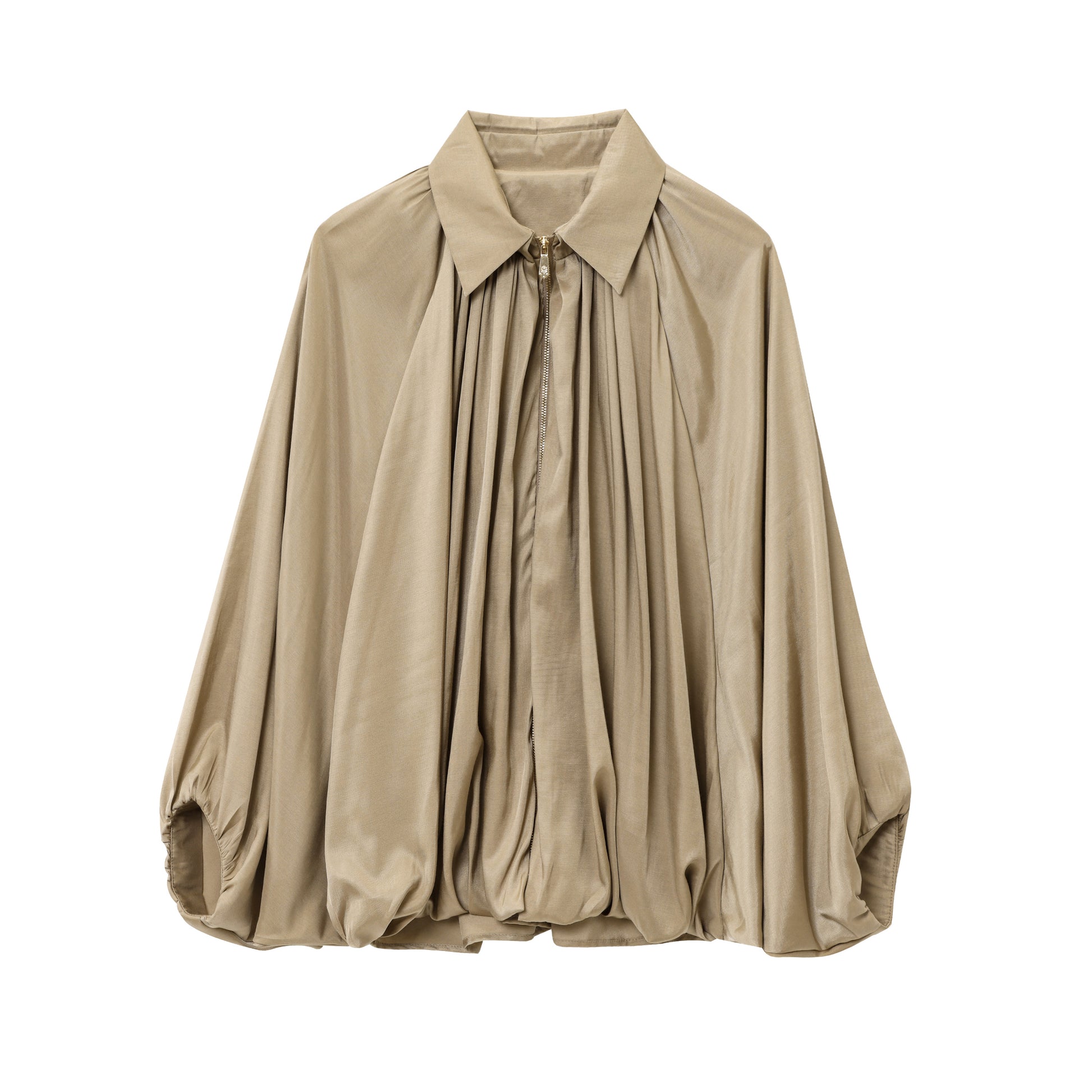 Summer Women Loose Fitting Long Sleeves Collared Puffy Bomber Jacket Drape Jacket