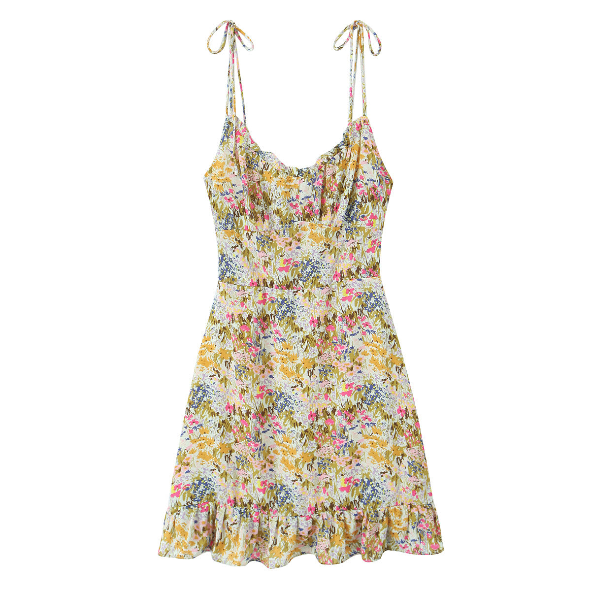 Women Sexy Backless Hip Women Floral Tie Neck Dress