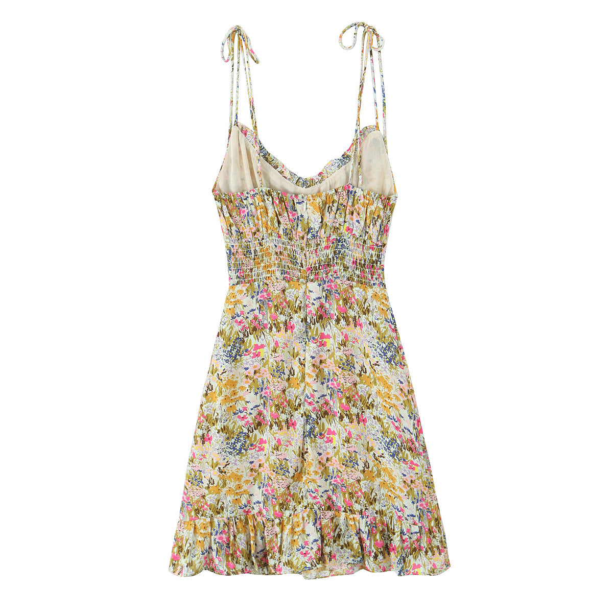 Women Sexy Backless Hip Women Floral Tie Neck Dress