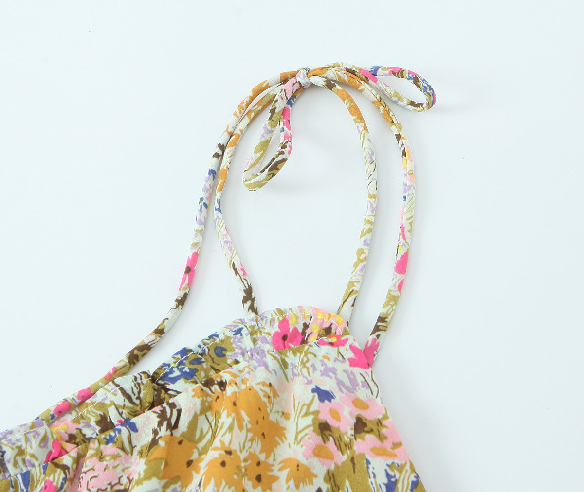 Women Sexy Backless Hip Women Floral Tie Neck Dress