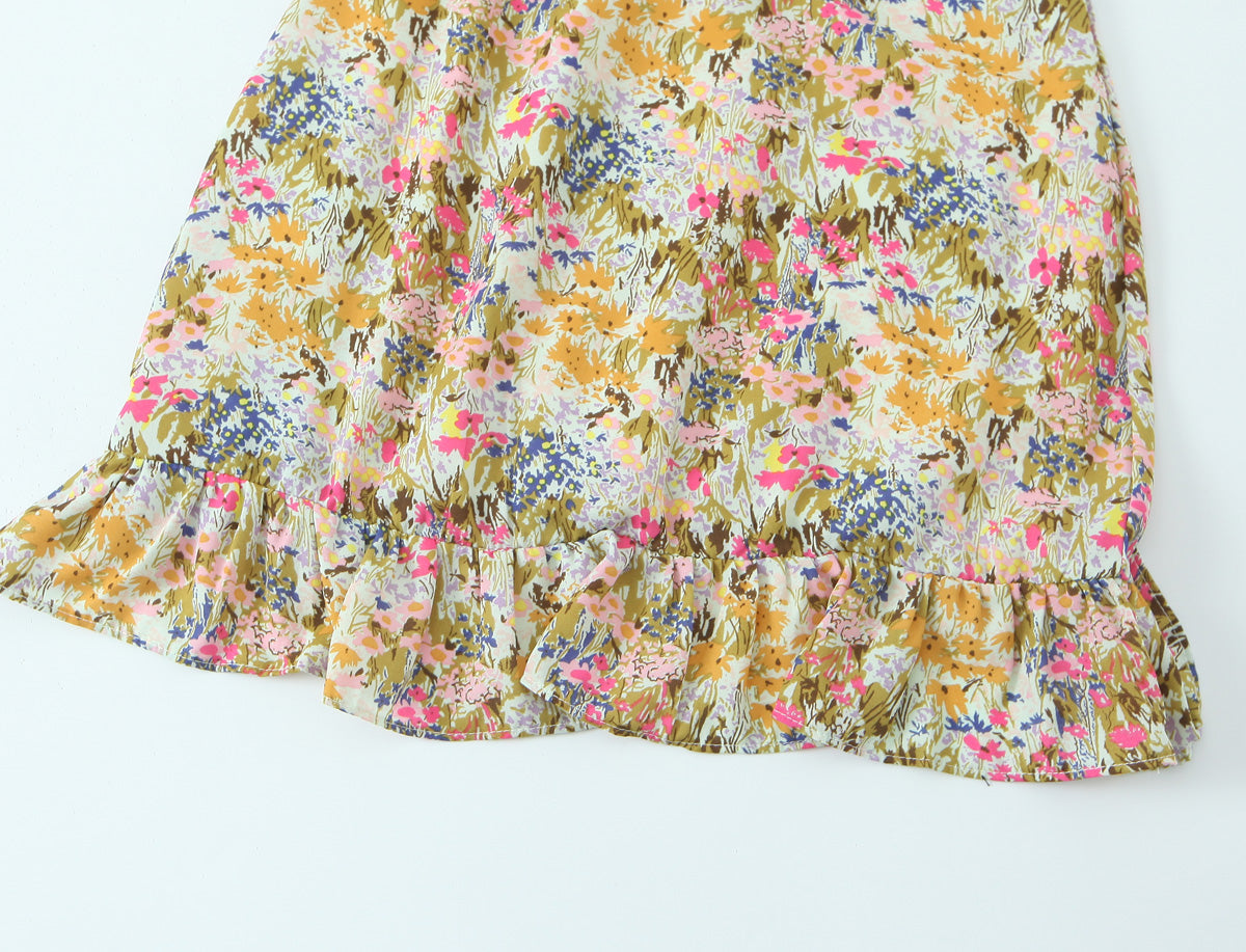 Women Sexy Backless Hip Women Floral Tie Neck Dress