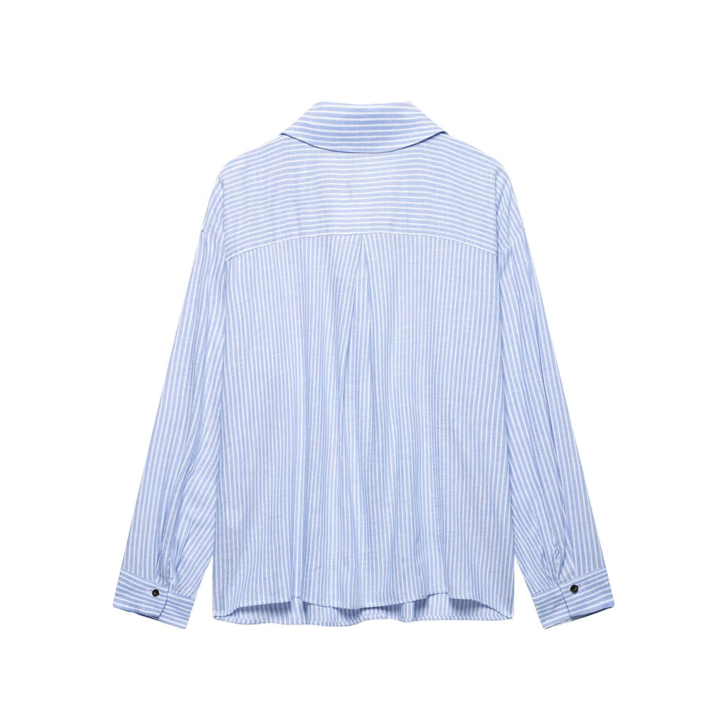 Women Wear Linen Blended Stripes Loose Shirt