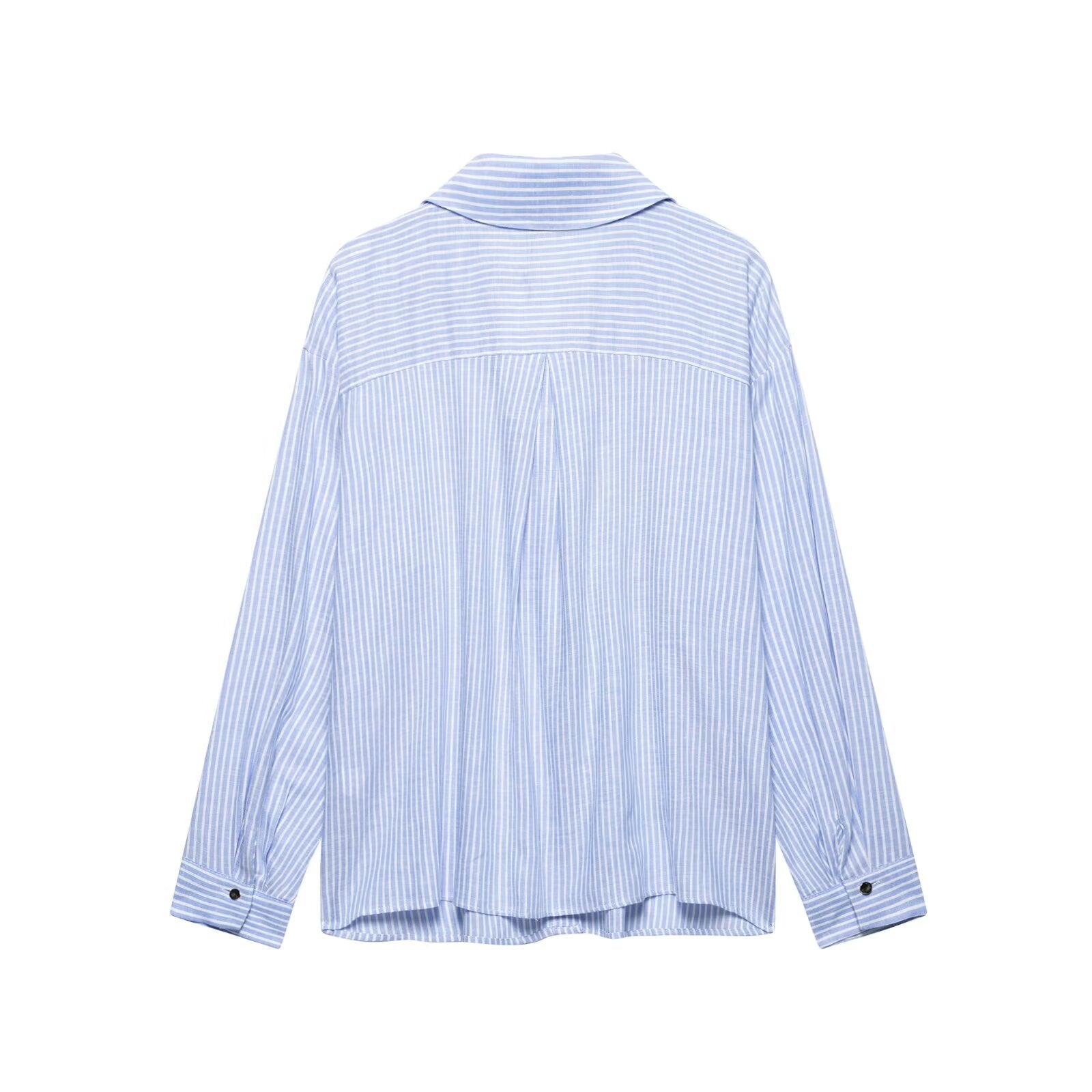 Women Wear Linen Blended Stripes Loose Shirt