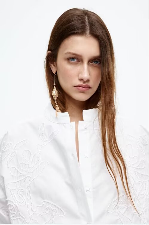 Spring Women Clothing Street Urban Casual Embroidered Long Sleeved Shirt