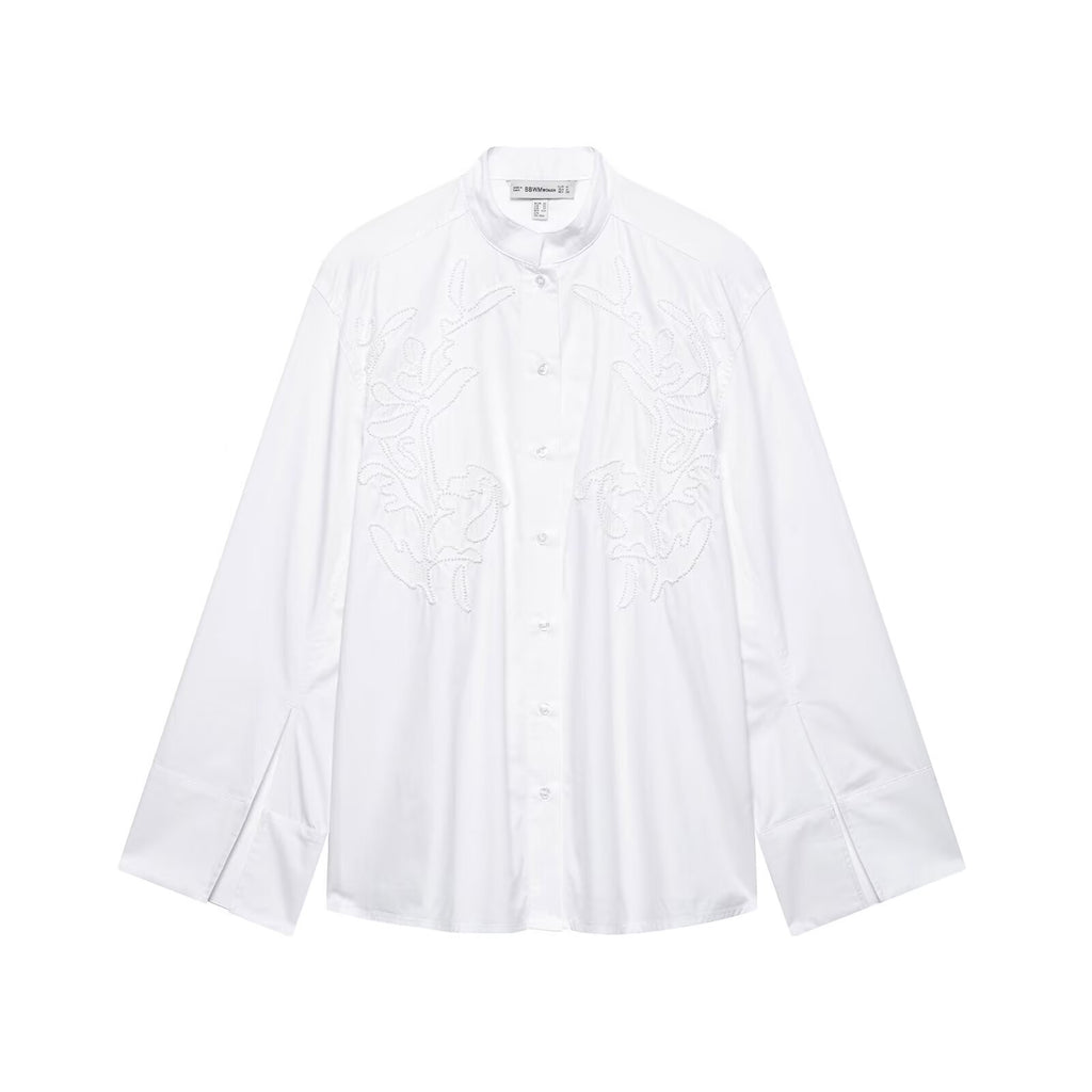 Spring Women Clothing Street Urban Casual Embroidered Long Sleeved Shirt