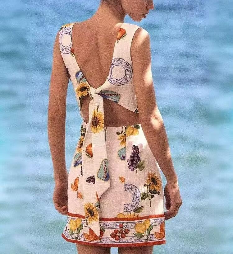Summer Graceful Fashionable V neck Back Series Bowknot Short Dress Women