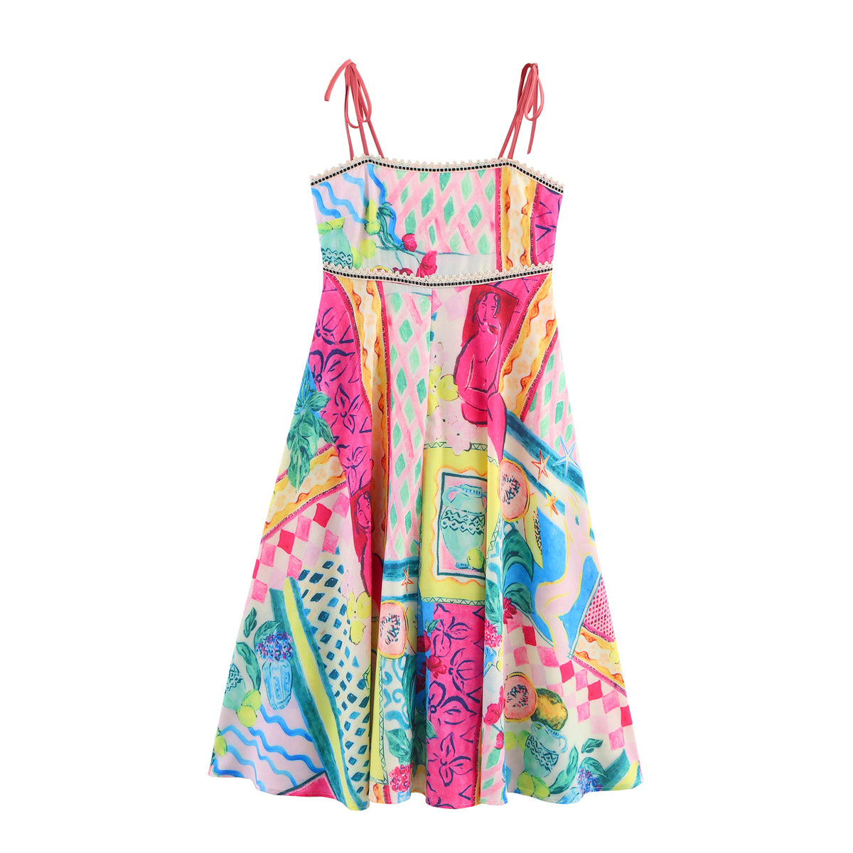 Summer Oil Painting Printing Sleeveless Seaside Vacation Beach Sling Maxi Dress