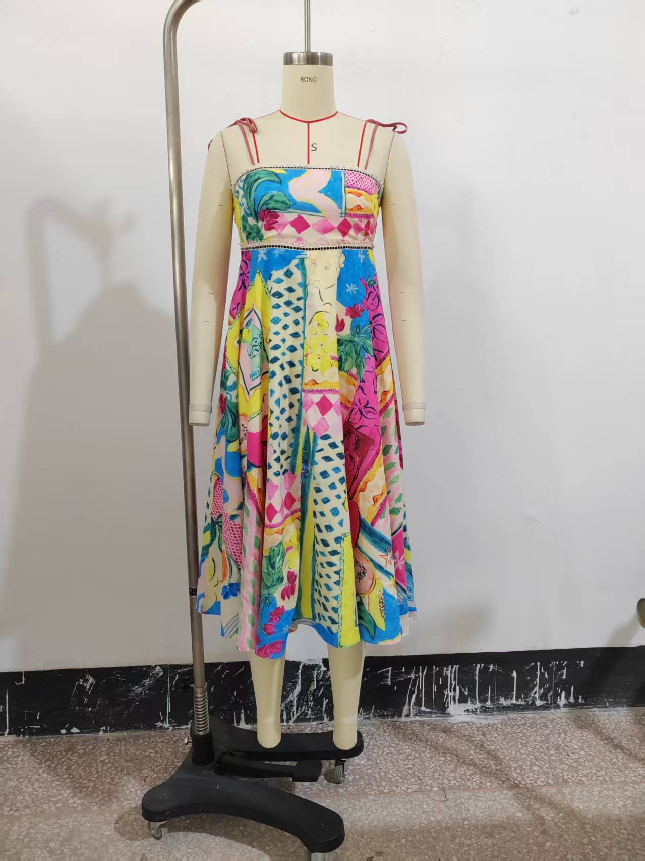 Summer Oil Painting Printing Sleeveless Seaside Vacation Beach Sling Maxi Dress