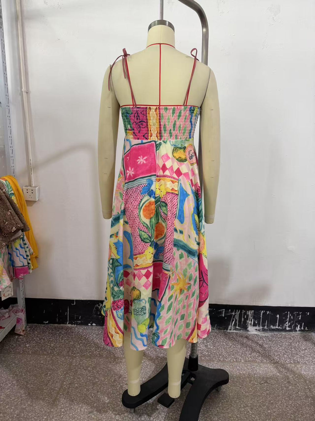 Summer Oil Painting Printing Sleeveless Seaside Vacation Beach Sling Maxi Dress