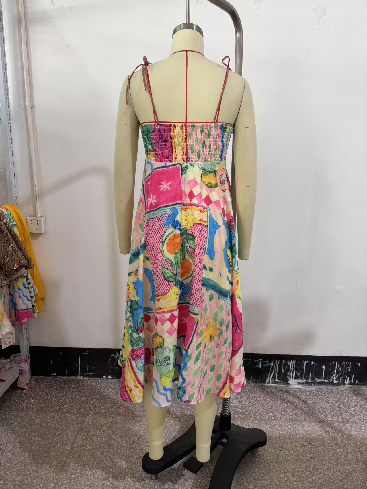 Summer Oil Painting Printing Sleeveless Seaside Vacation Beach Sling Maxi Dress