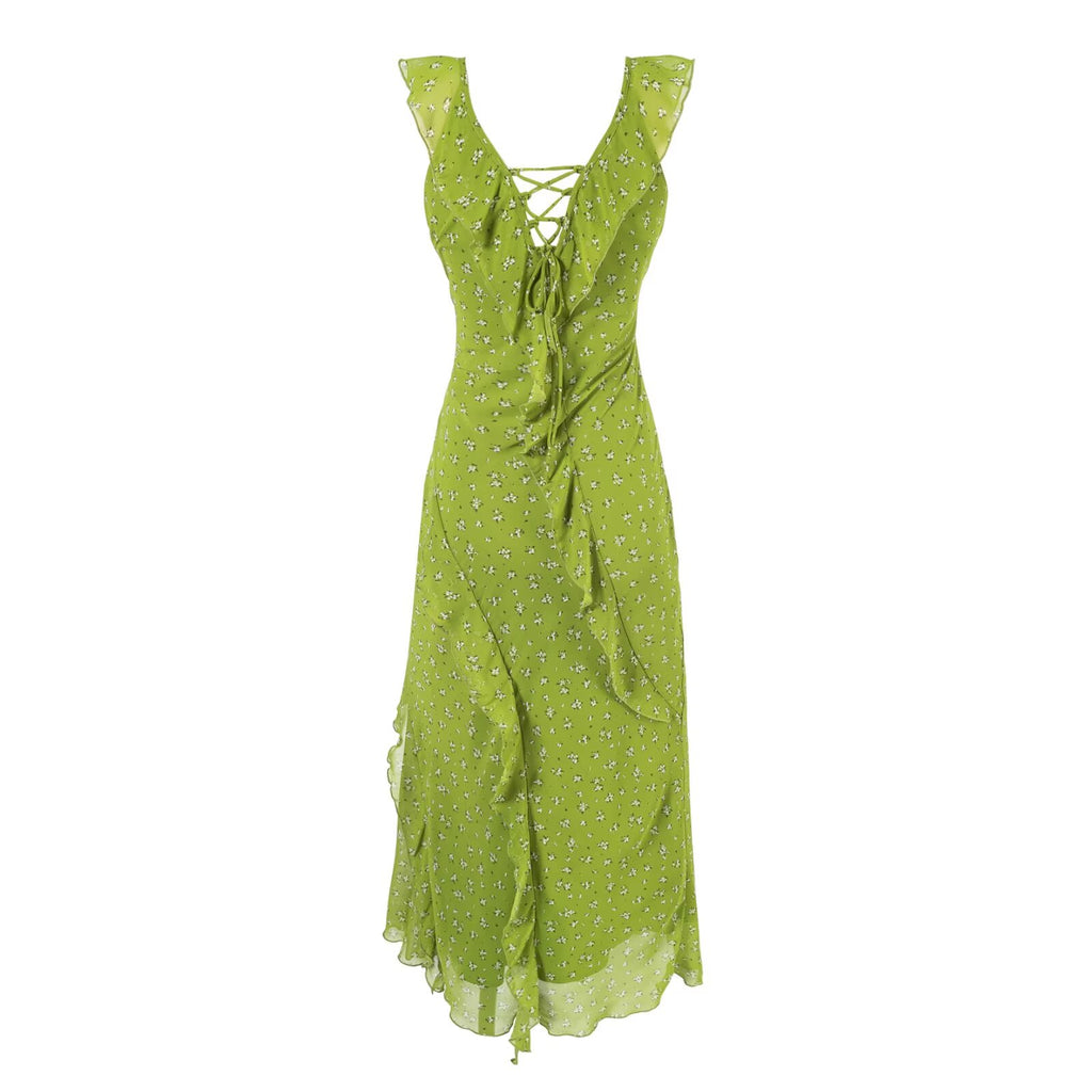 Small Flounced Sleeve Floral Dress Women Summer Dopamine Tight Waist Dress