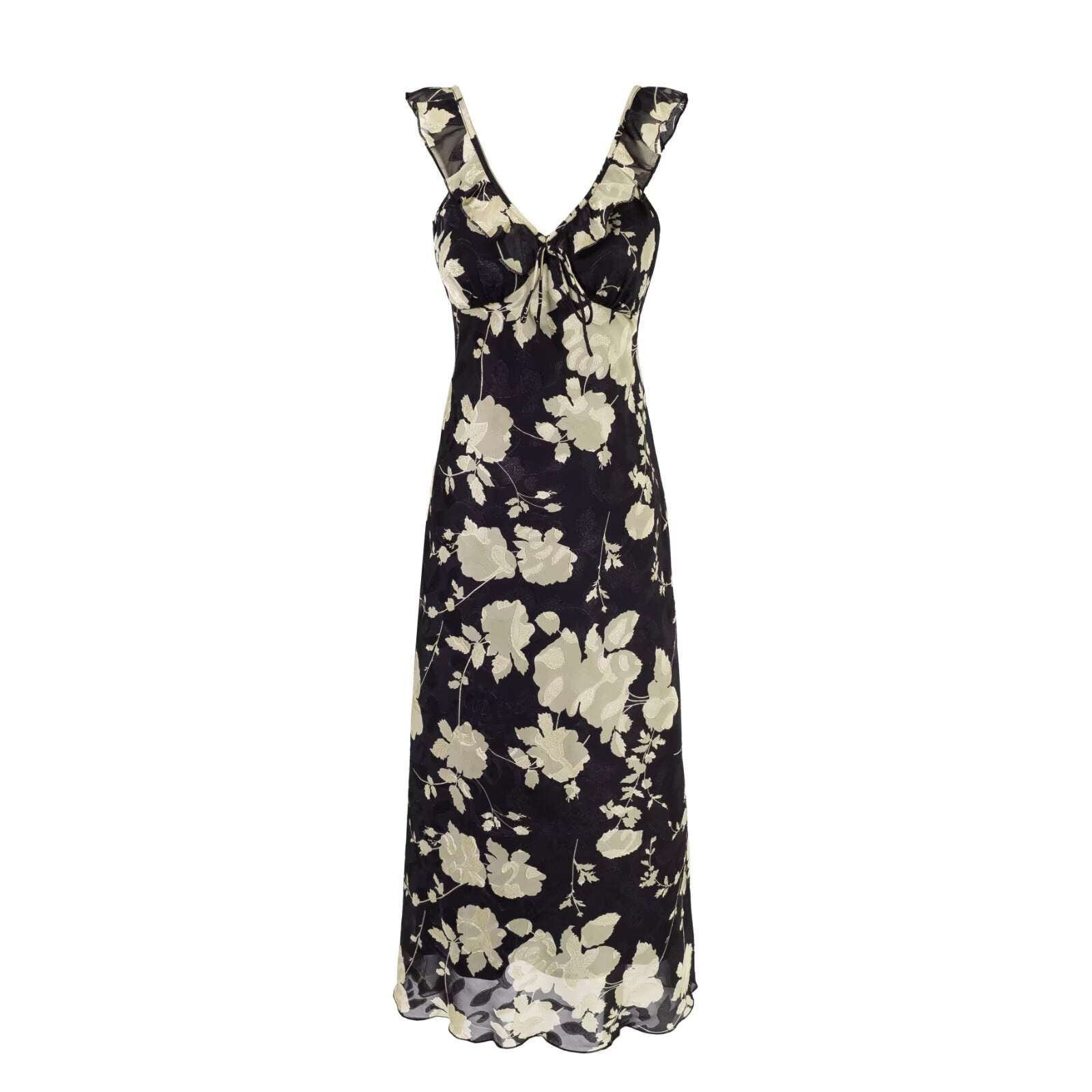 Summer Gentle Retro Design Lace Vest Skirt Floral Women Waist Tight Dress