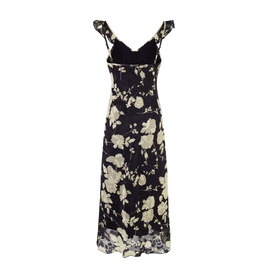 Summer Gentle Retro Design Lace Vest Skirt Floral Women Waist Tight Dress