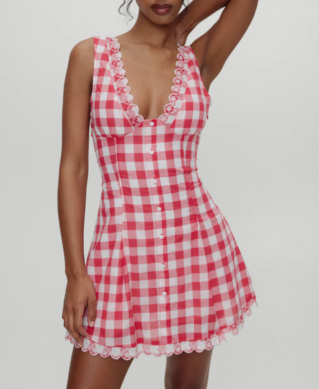 Summer Classic Sexy Sexy Backless Western Short Dress Plaid V neck Halter Slim Fit Waist Trimming Spaghetti Straps Dress
