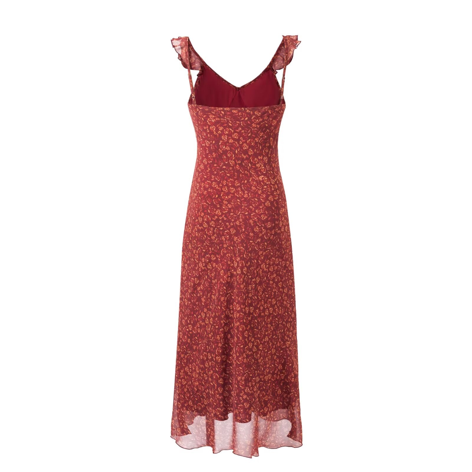 Ruffled V neck Bow Tie-Shoulder Floral Dress Vest Dress Summer High Waist Slim Fit Vacation Dress