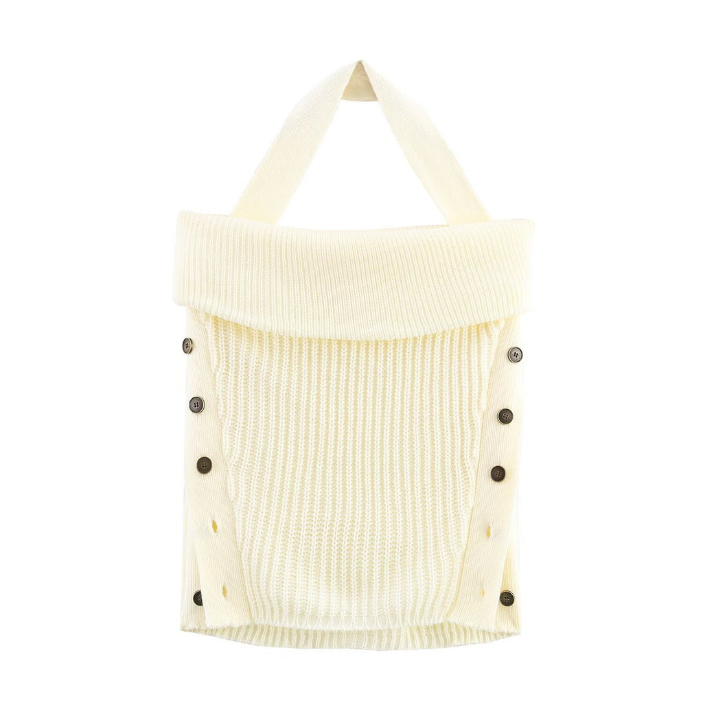 Summer Women Clothing Backless Hanging Collar Knitted Top