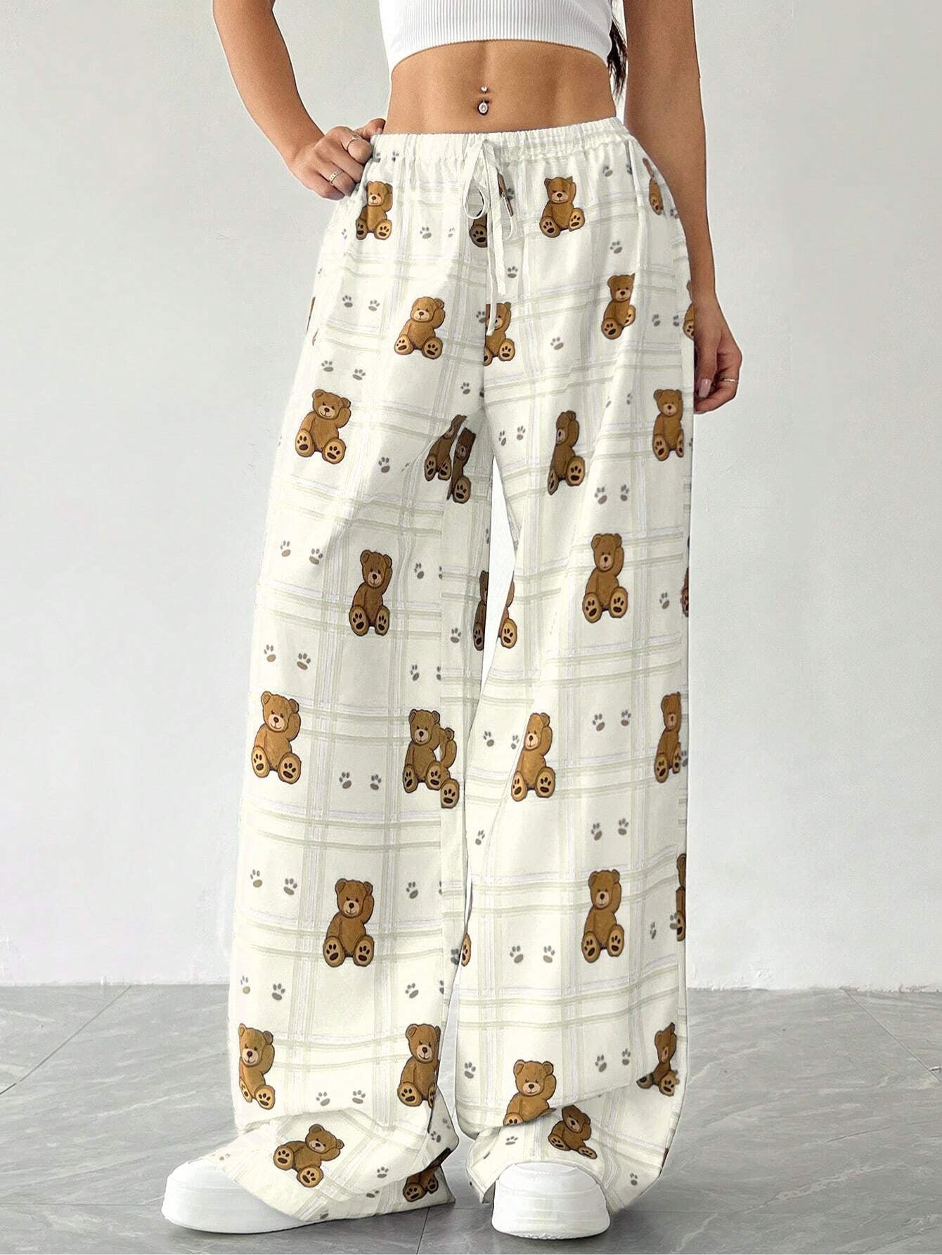 Elastic Waist White Narrow High Grade Wide Leg Pants Printed Straight Loose Thin Women Small Casual Pants