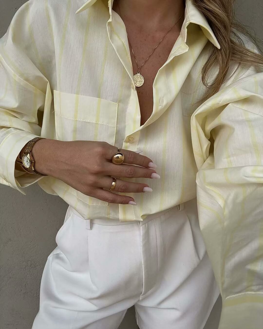 Spring Long Loose Casual Niche Stripe Long Sleeve Shirt Top