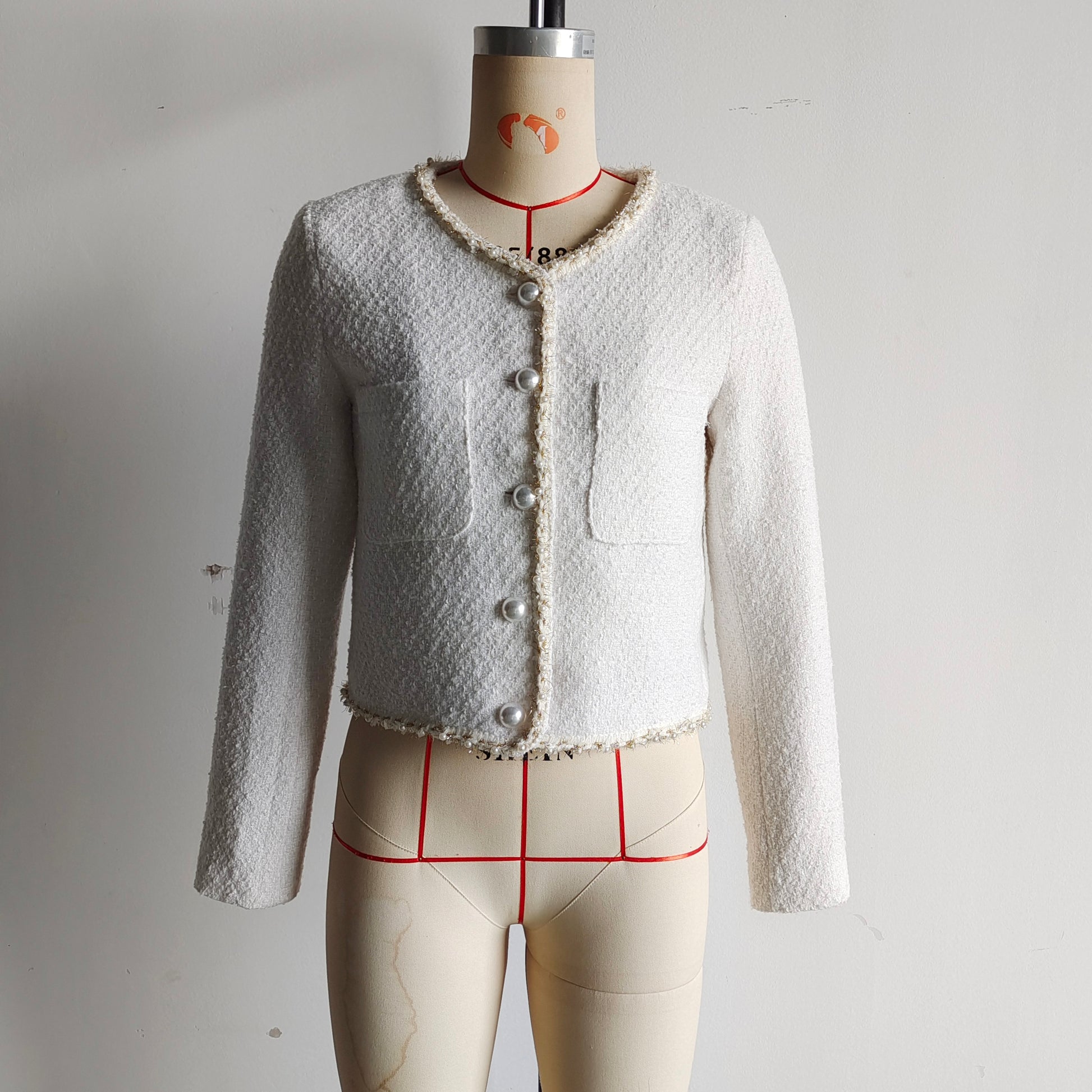 Women Clothing Pearl Decoration Coat