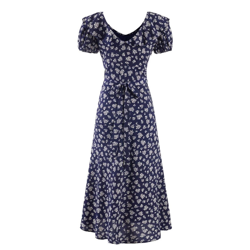 Summer Short Sleeve Floral Dress Women High Sense Cinched Sleeveless V neck Maxi Dress