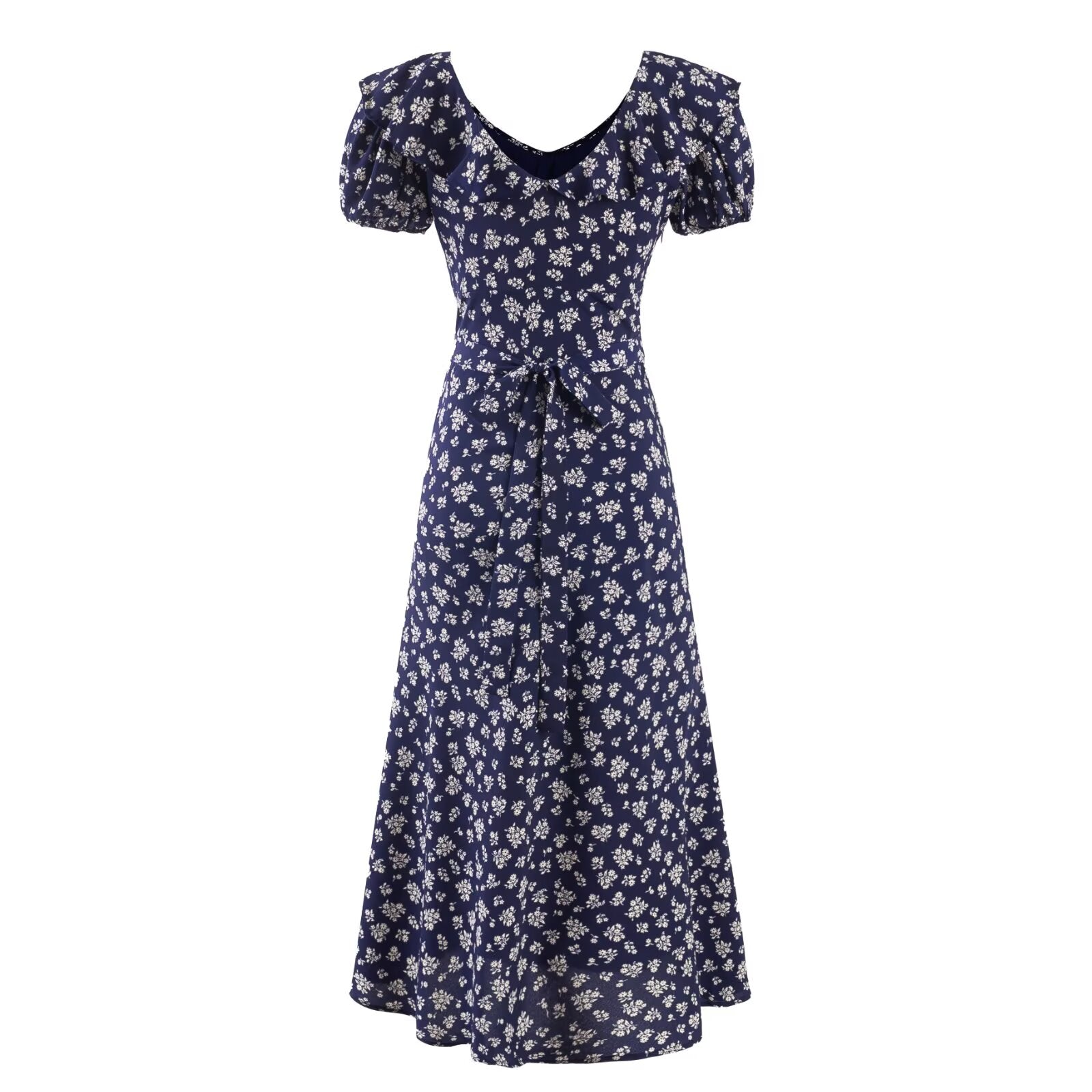 Summer Short Sleeve Floral Dress Women High Sense Cinched Sleeveless V neck Maxi Dress