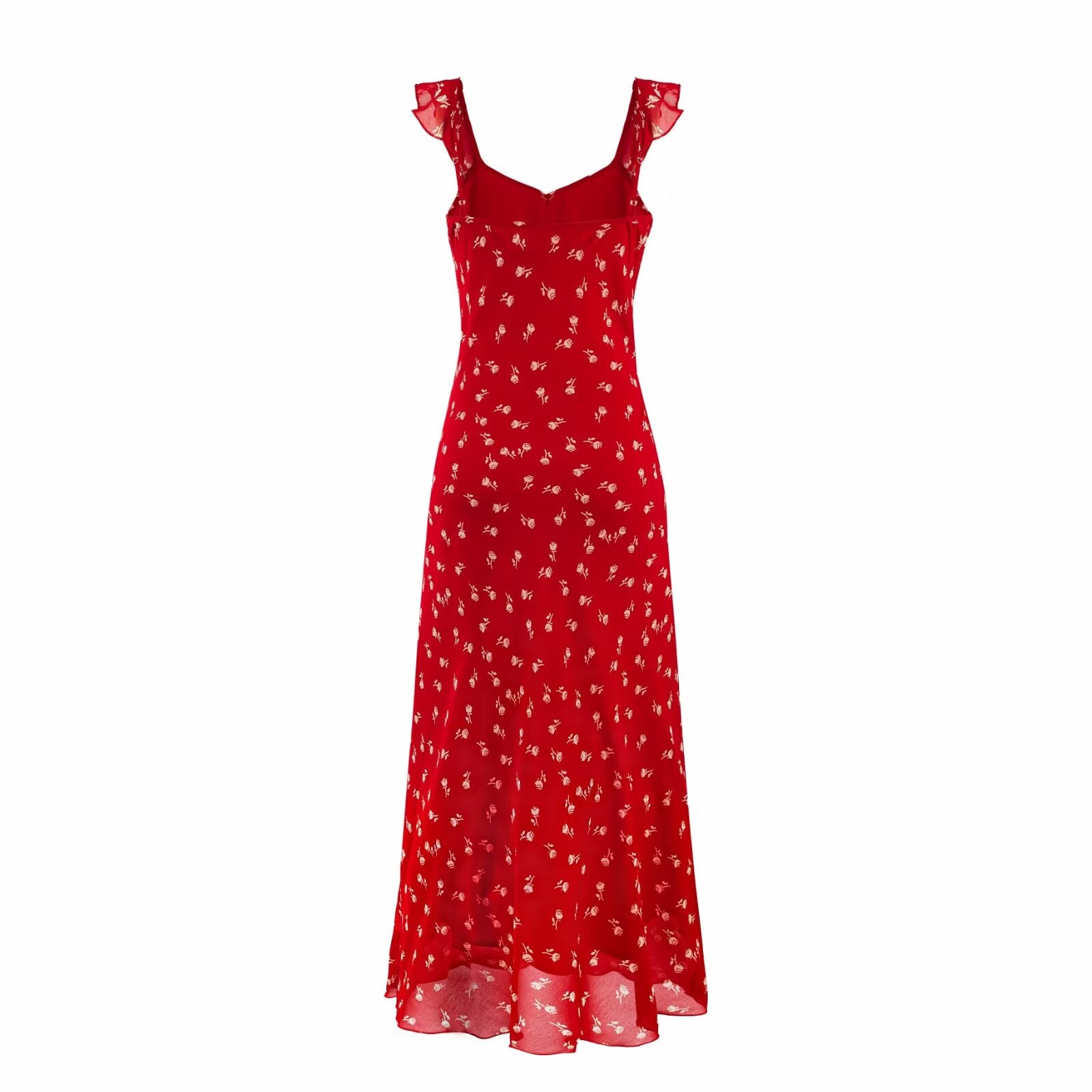 Spring Vacation Elegant Bright Red Floral Printed V neck Maxi Dress