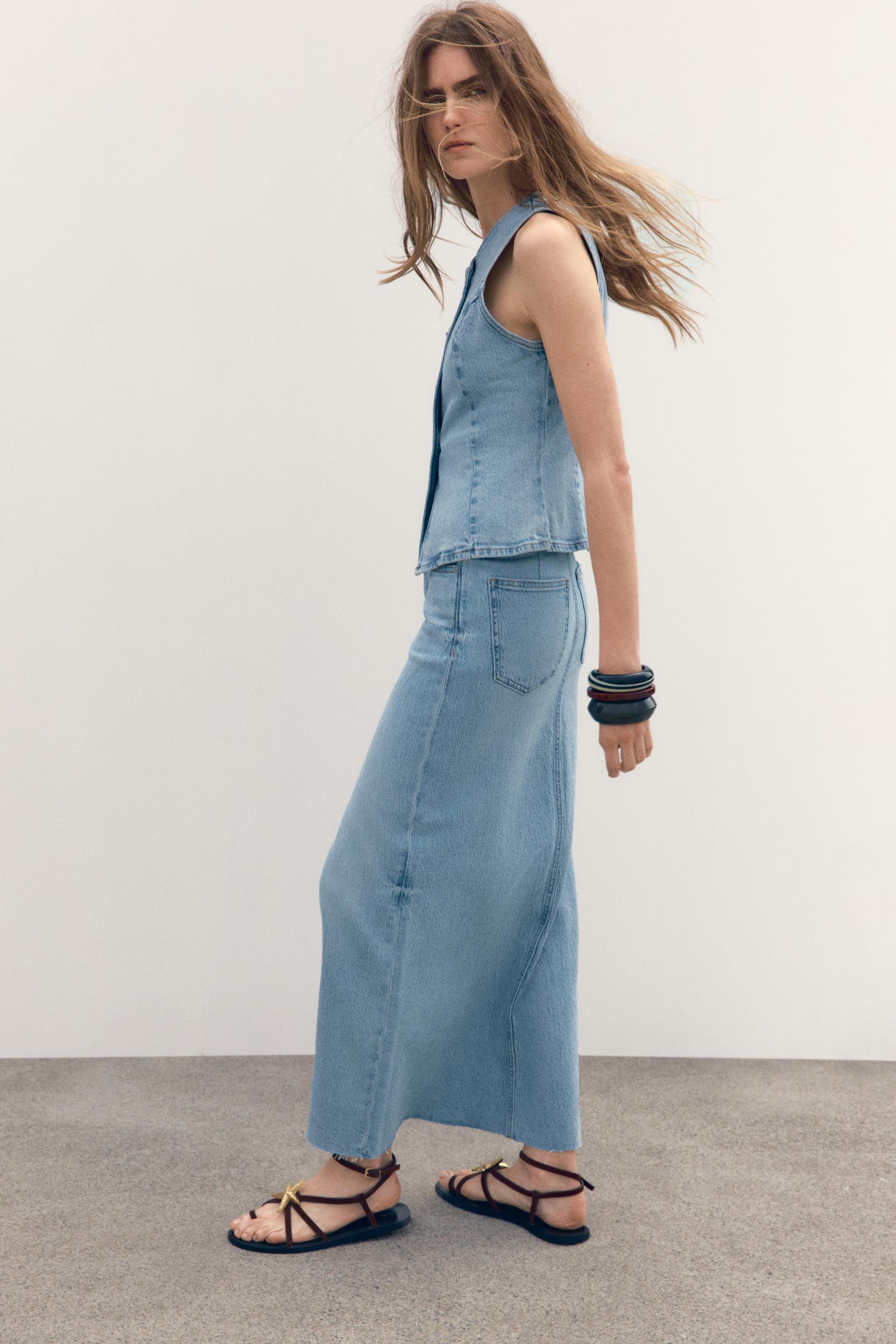 Spring Women Street Denim Vest Skirt Casual Suit