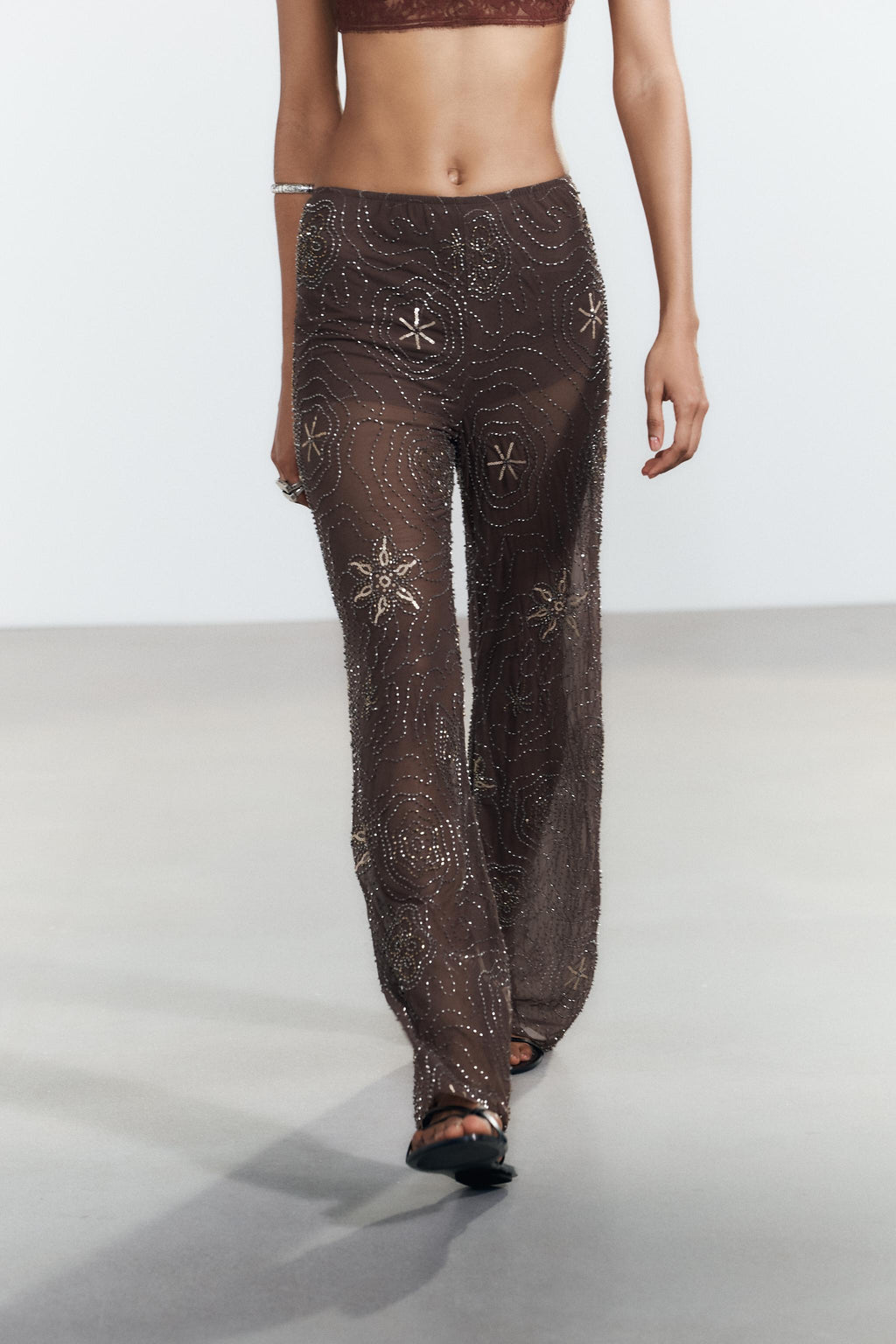 Summer Women Clothing Sequin Beaded Decorative Translucent Trousers