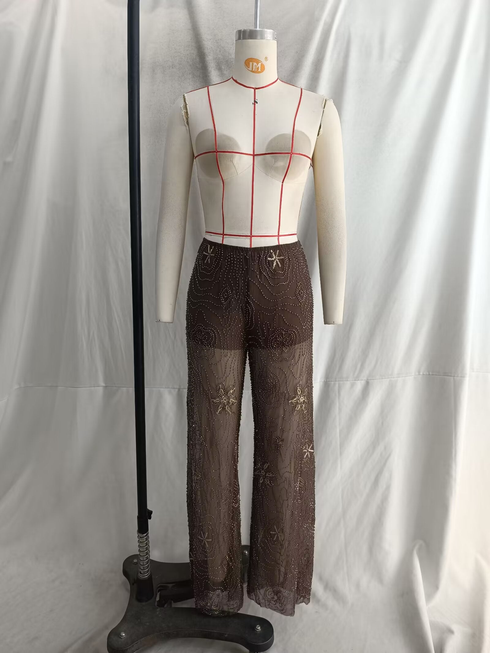 Summer Women Clothing Sequin Beaded Decorative Translucent Trousers