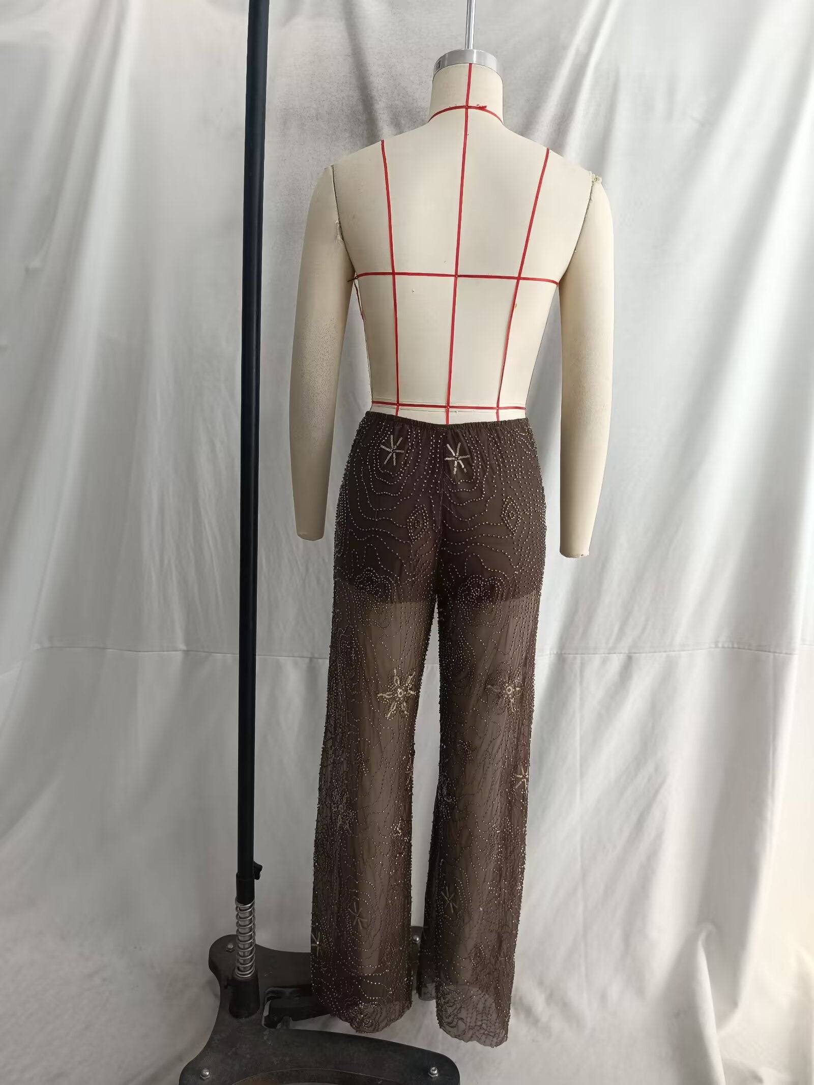 Summer Women Clothing Sequin Beaded Decorative Translucent Trousers