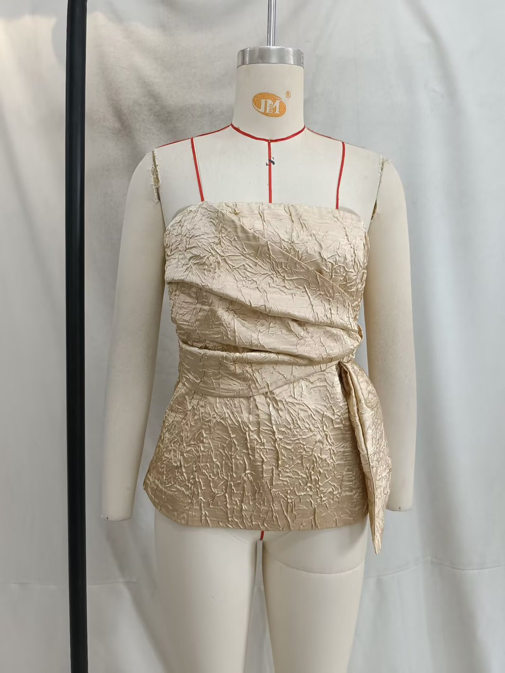 High Grade Pleated Effect Satin Suit Superior Texture Fashionable Elegant Unique Design Workplace Dinner