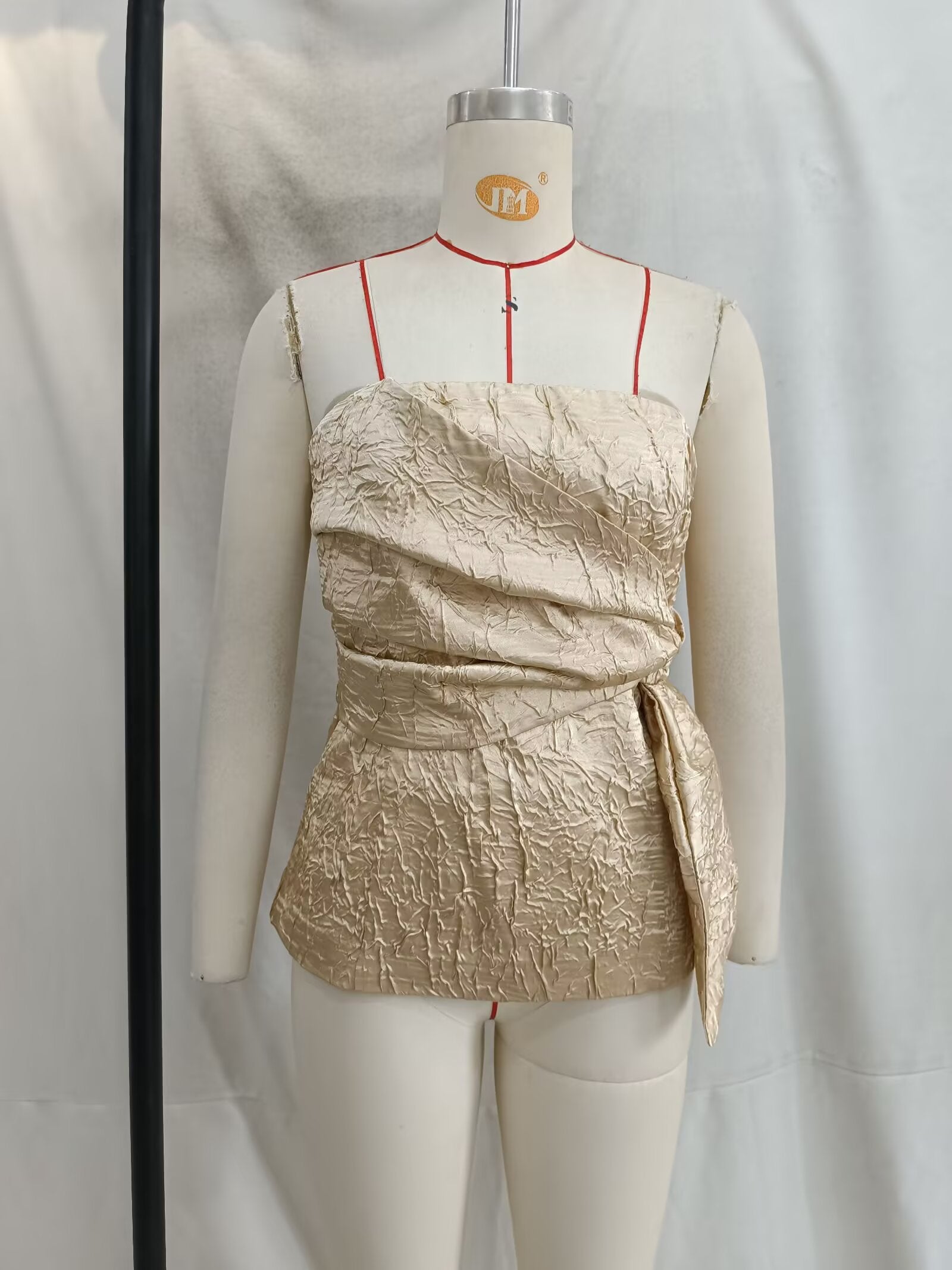 High Grade Pleated Effect Satin Suit Superior Texture Fashionable Elegant Unique Design Workplace Dinner