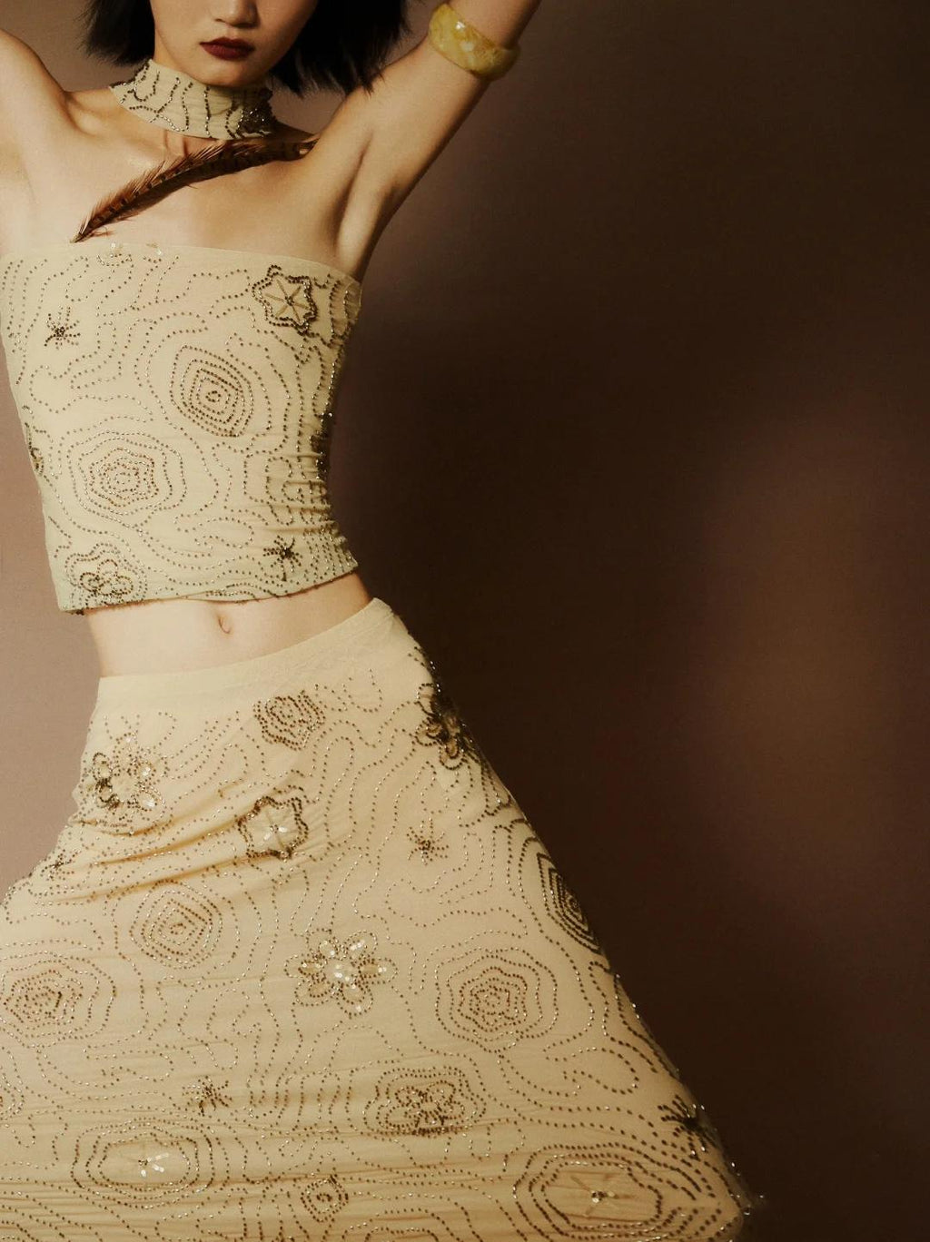 Exclusive Women Beaded Top Gauze Skirt