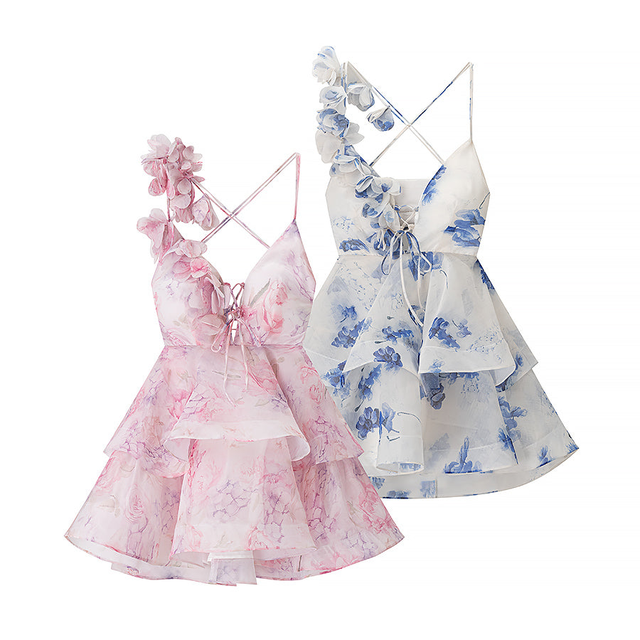 Homemade Women Clothing Fashionable Casual Floral Waist Trimming Spaghetti Straps Dress