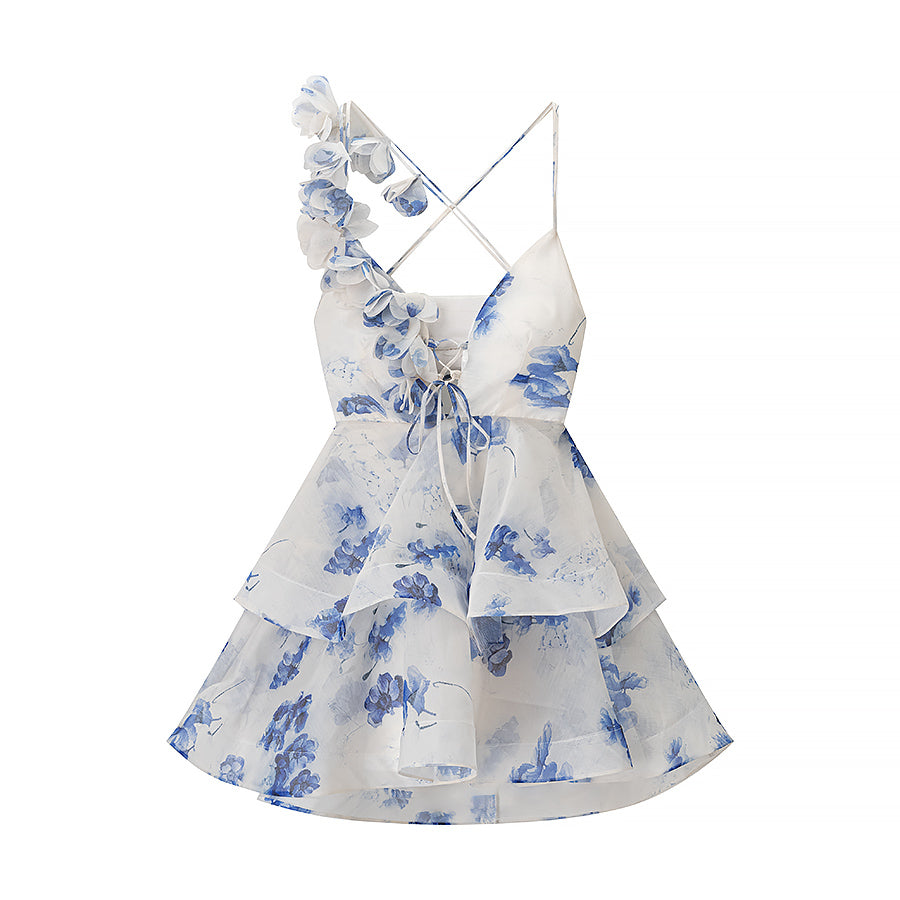 Homemade Women Clothing Fashionable Casual Floral Waist Trimming Spaghetti Straps Dress
