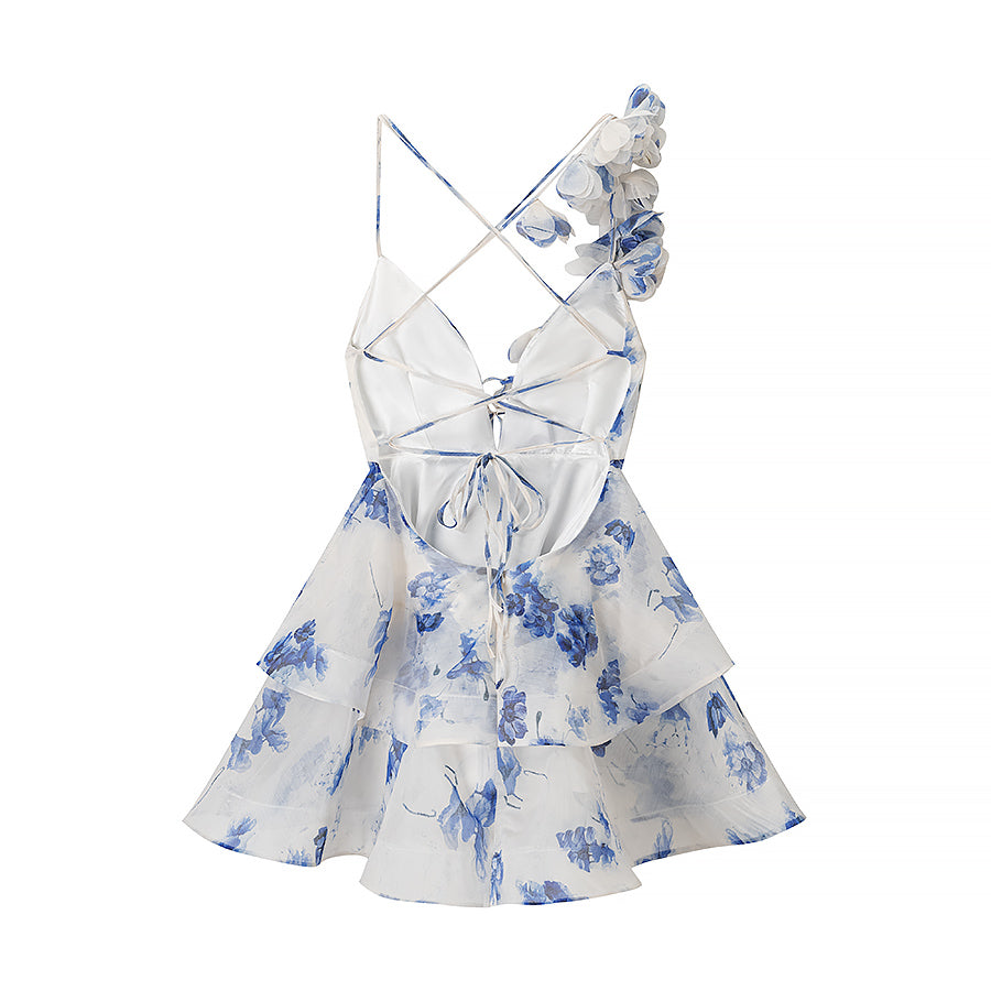 Homemade Women Clothing Fashionable Casual Floral Waist Trimming Spaghetti Straps Dress