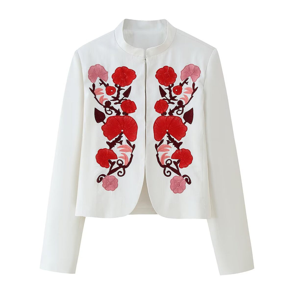 Women Clothing Retro Chinese Satin Embroidered Blazer Jacket