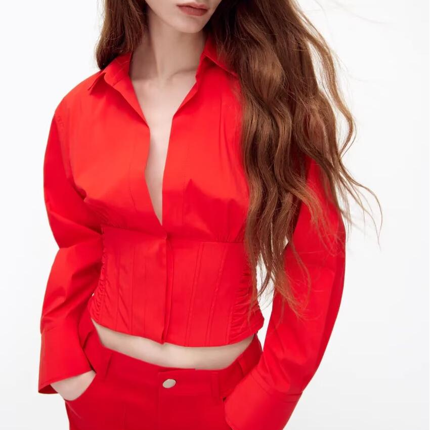 Women Stylish Simple Poplin Short Shirt Top