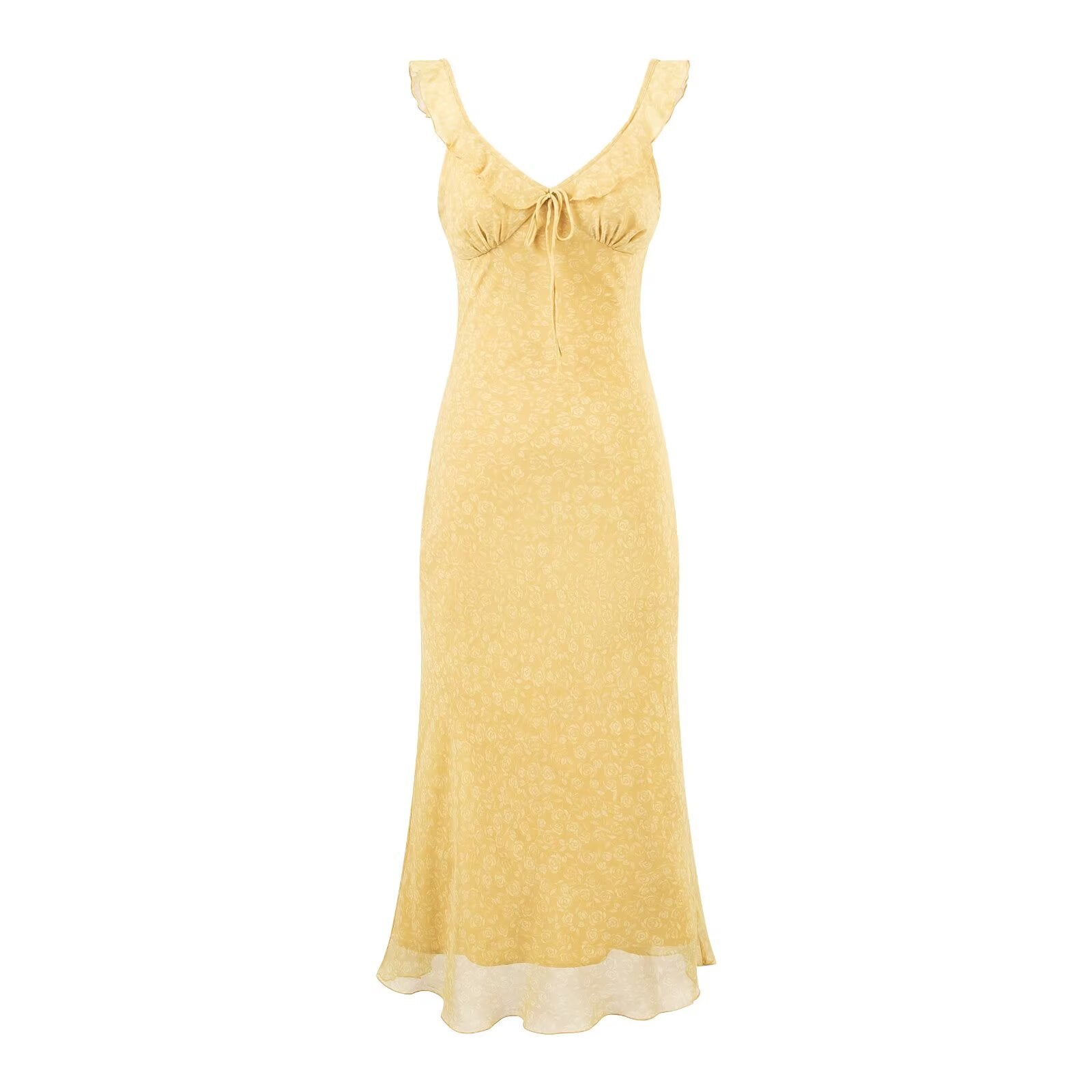 Summer Romantic Gentle Tea Break Lace up Rose Floral Dress Waist Tight Slimming Elegant Maxi Dress