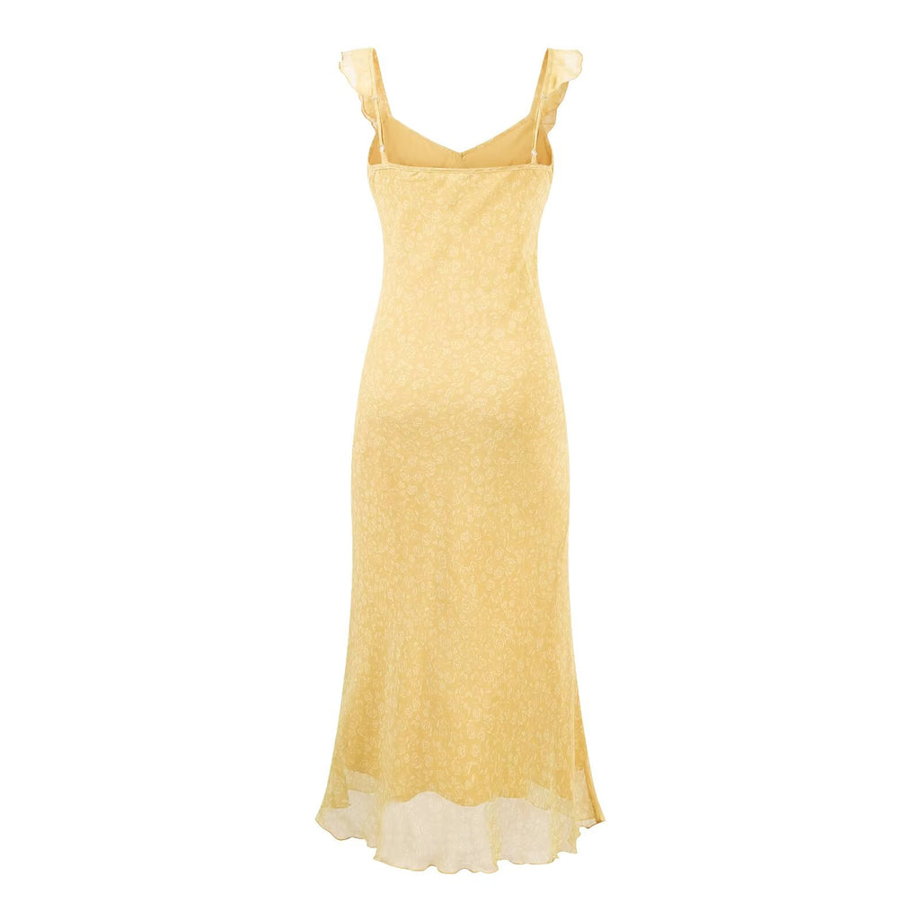 Summer Romantic Gentle Tea Break Lace up Rose Floral Dress Waist Tight Slimming Elegant Maxi Dress