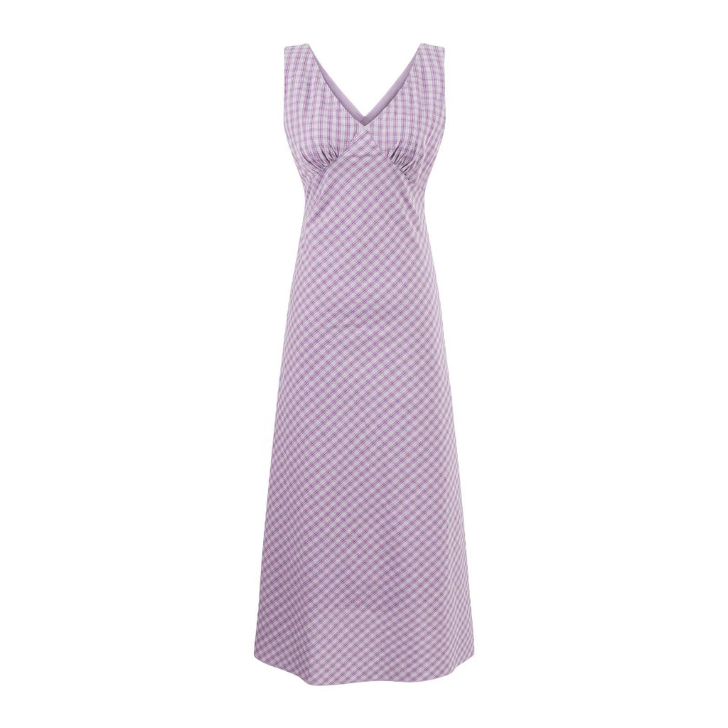 Summer Holiday Casual Purple Pattern V neck Lace up Waist Tight Dress