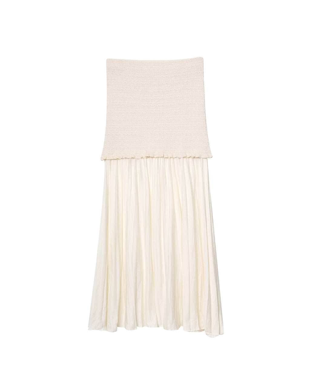 Summer Women Knitted off Neck Tube Top Pleated Stitching Skirt Set