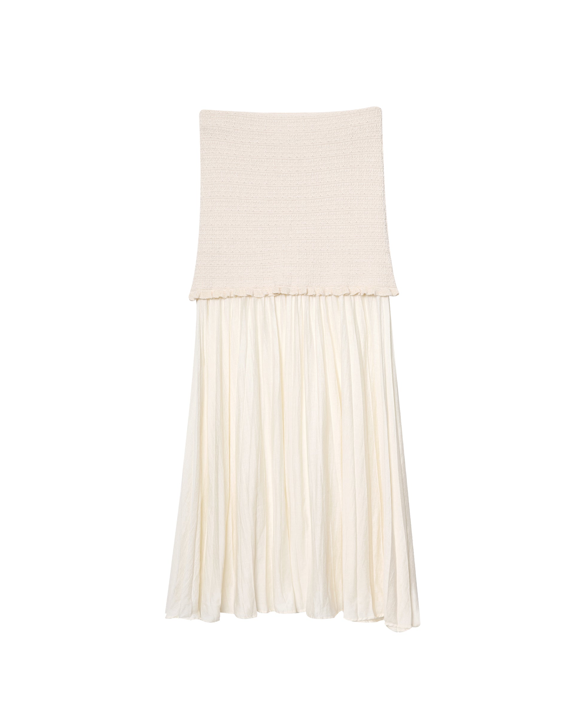 Summer Women Knitted off Neck Tube Top Pleated Stitching Skirt Set