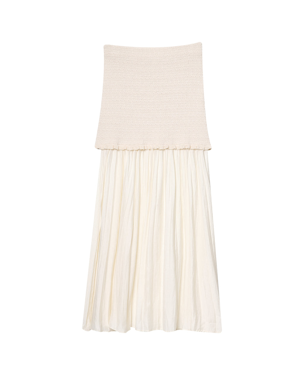Summer Women Knitted off Neck Tube Top Pleated Stitching Skirt Set