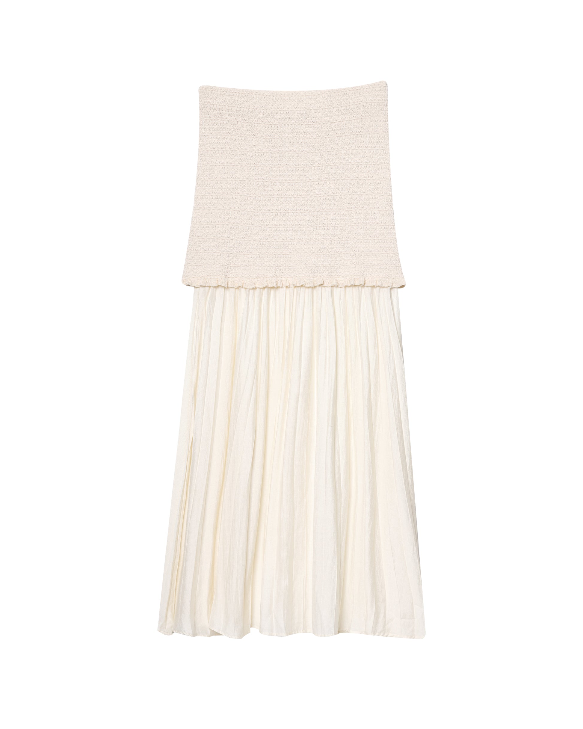 Summer Women Knitted off Neck Tube Top Pleated Stitching Skirt Set