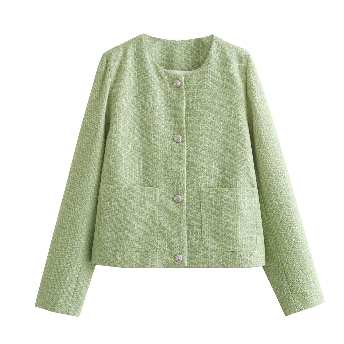 Casual round Neck Green Texture Coat