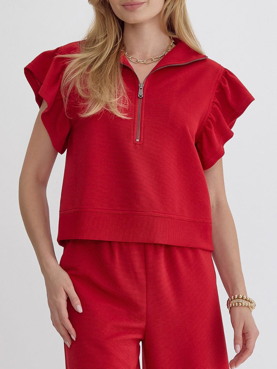 Ladies Spring Summer Casual Set Flying Sleeves Loose Short Sleeve Top Cropped Wide Leg Pants Sets